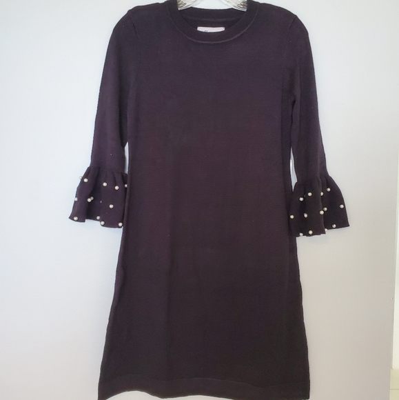 NWT JESSICA H BLACK KNIT DRESS PEARL CUFFS SZ S - Picture 2 of 8